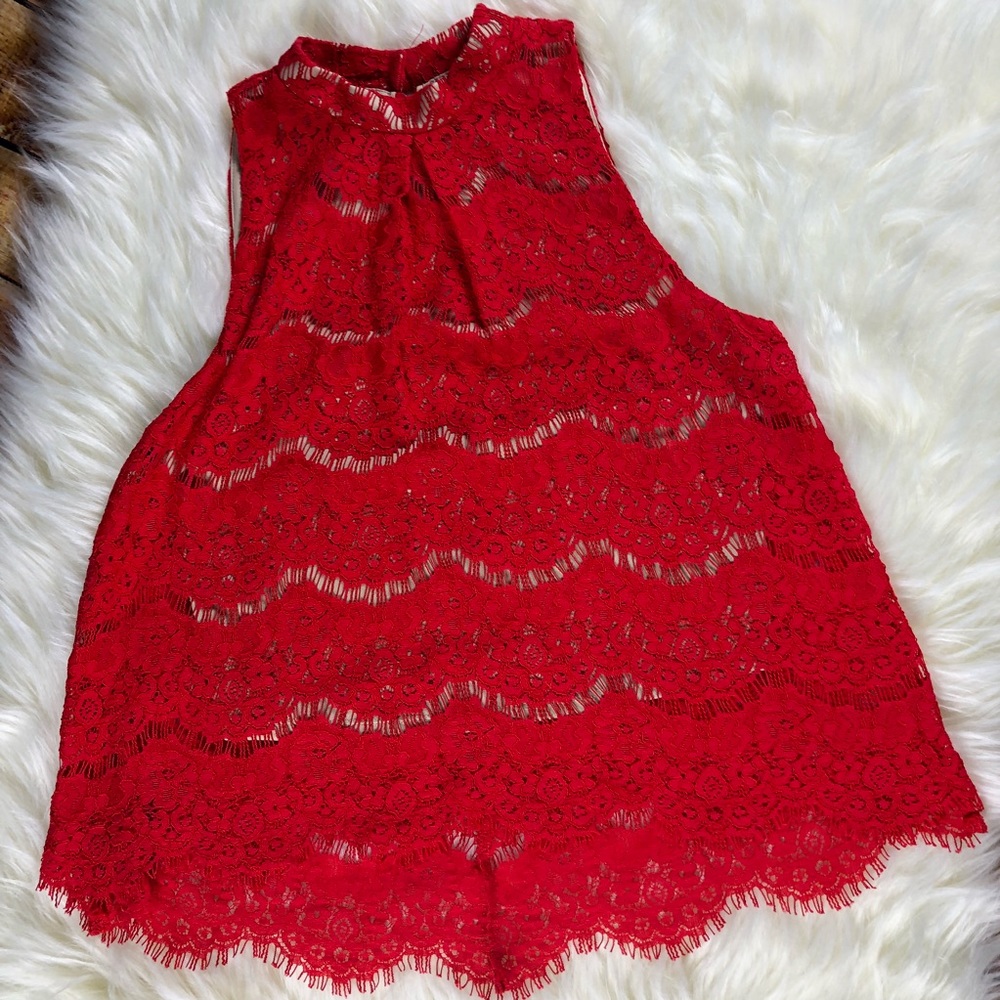 Love Fire Red Lace Top